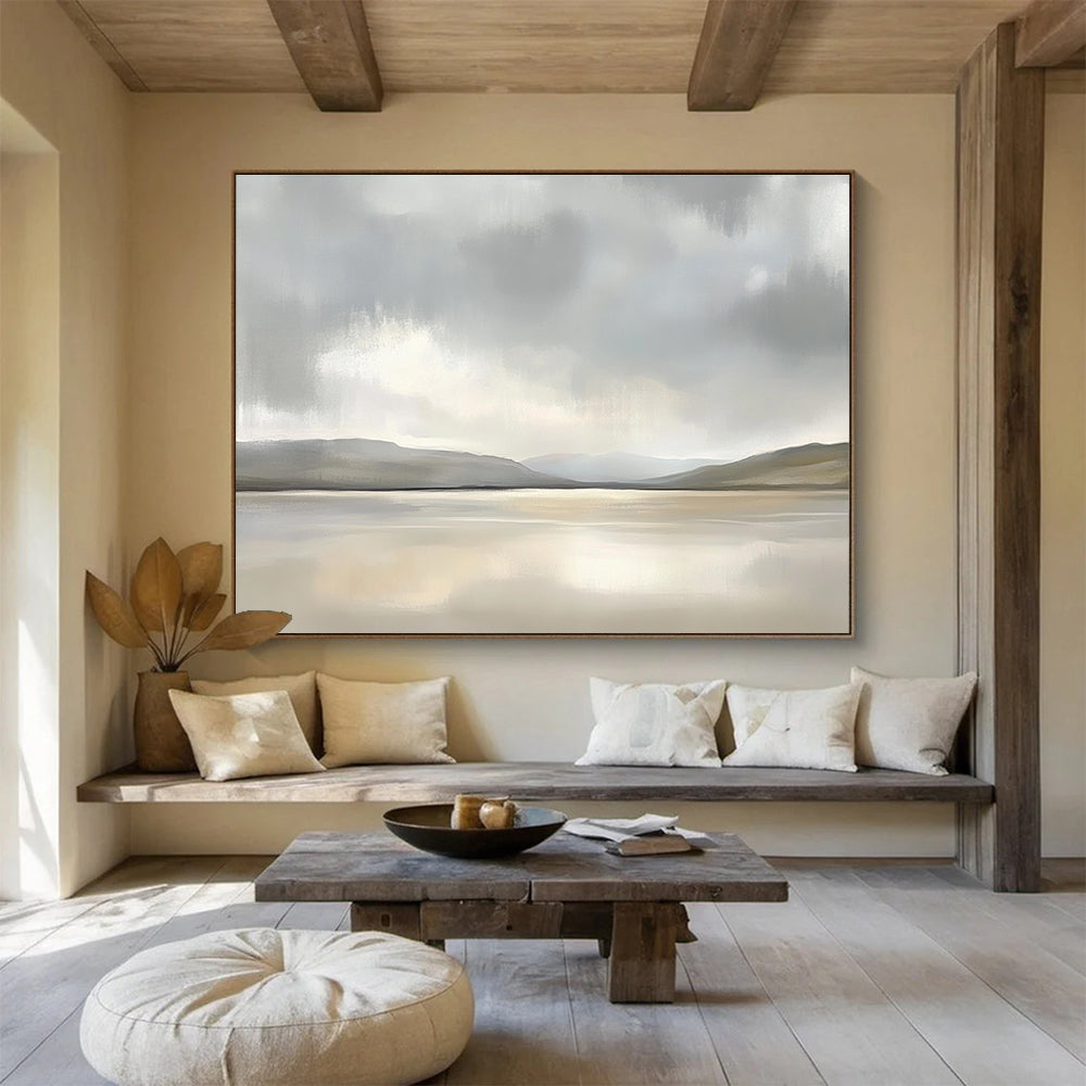 Minimalist Monochrome Lake - Mountain Abstract Painting ABS233