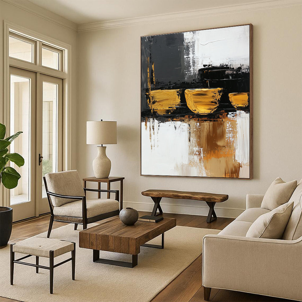 Gold - Black Abstract Shapes Painting with Bold Simplicity WINK368