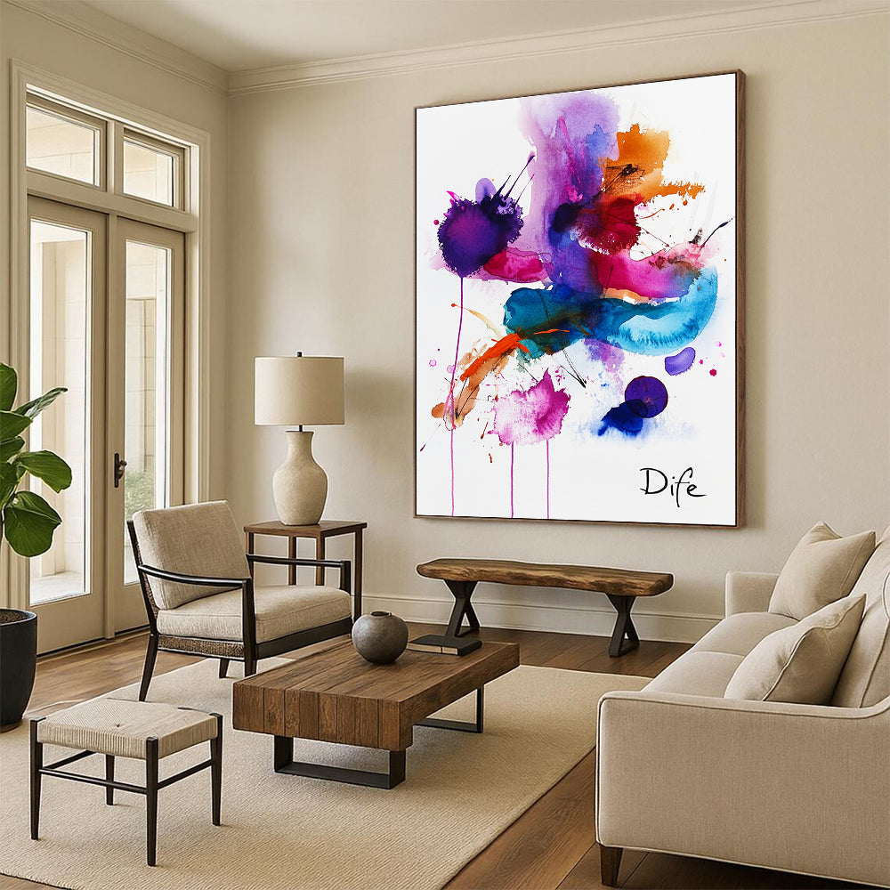 Vivid Watercolor Splatter Abstract Painting of Playful Chaos GAB0185