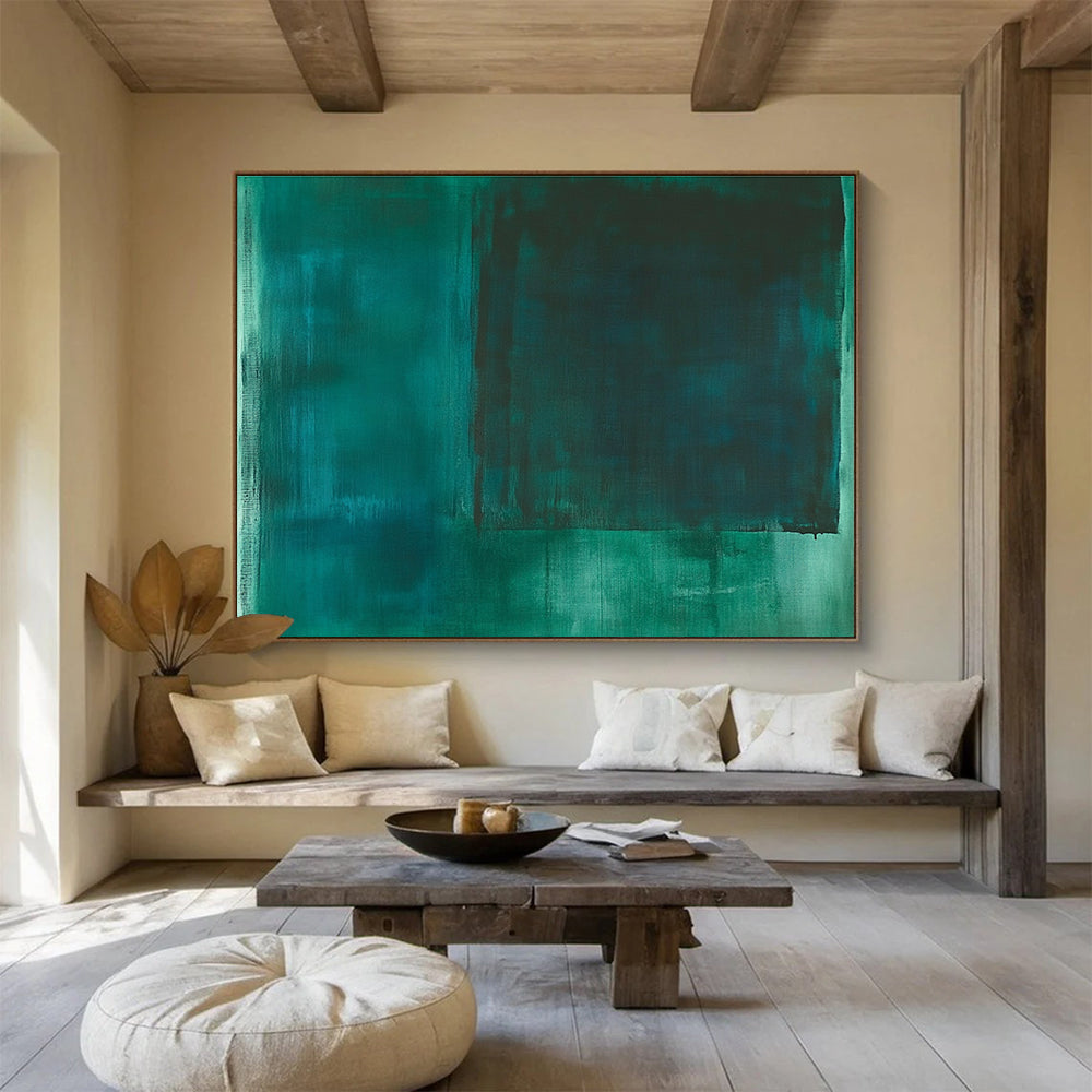Dark Green Shades Abstract Painting with Subtle Textures ABS392