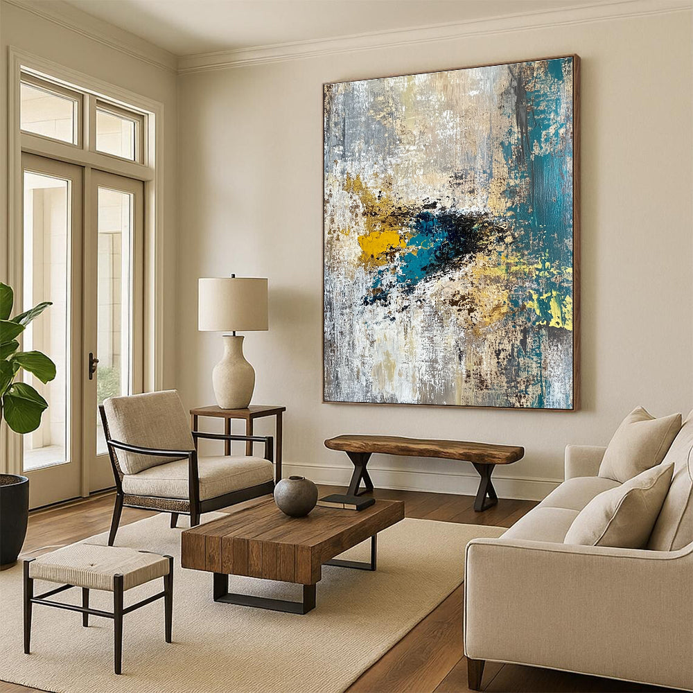 Gold and Teal Textured Abstract Painting for Art Deco - Inspired Lounges GAB0912
