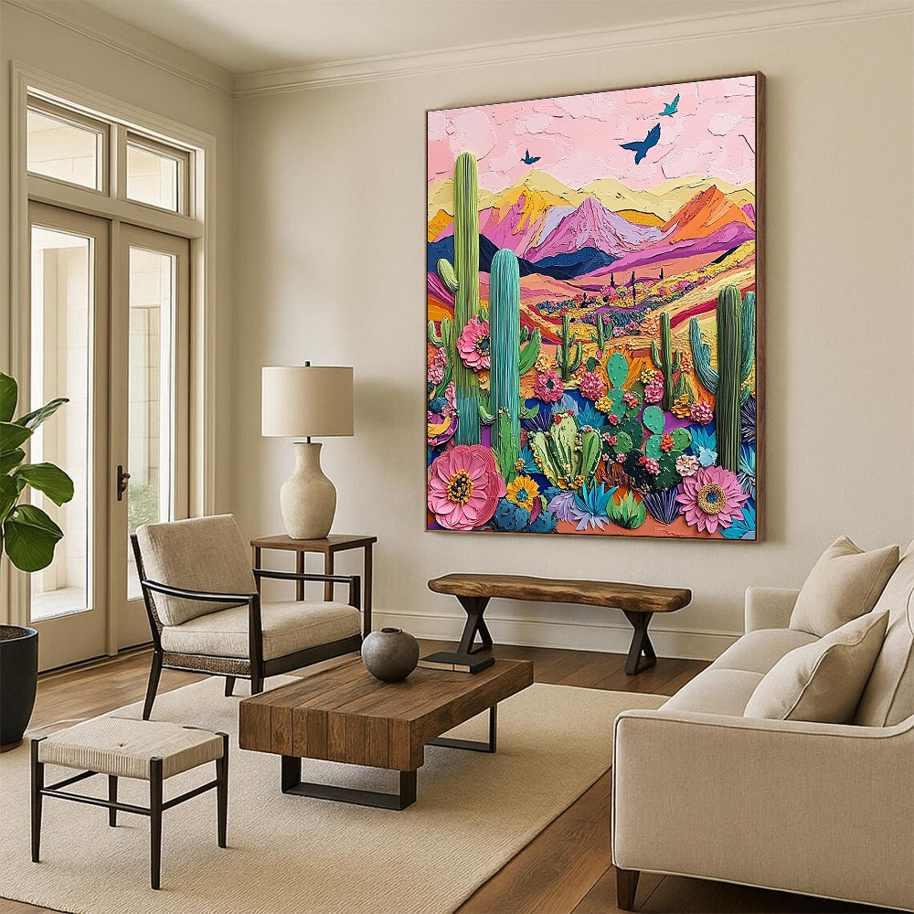 Colorful Desert Landscape Collage Textured Abstract Art for Bohemian Spaces GAB1469