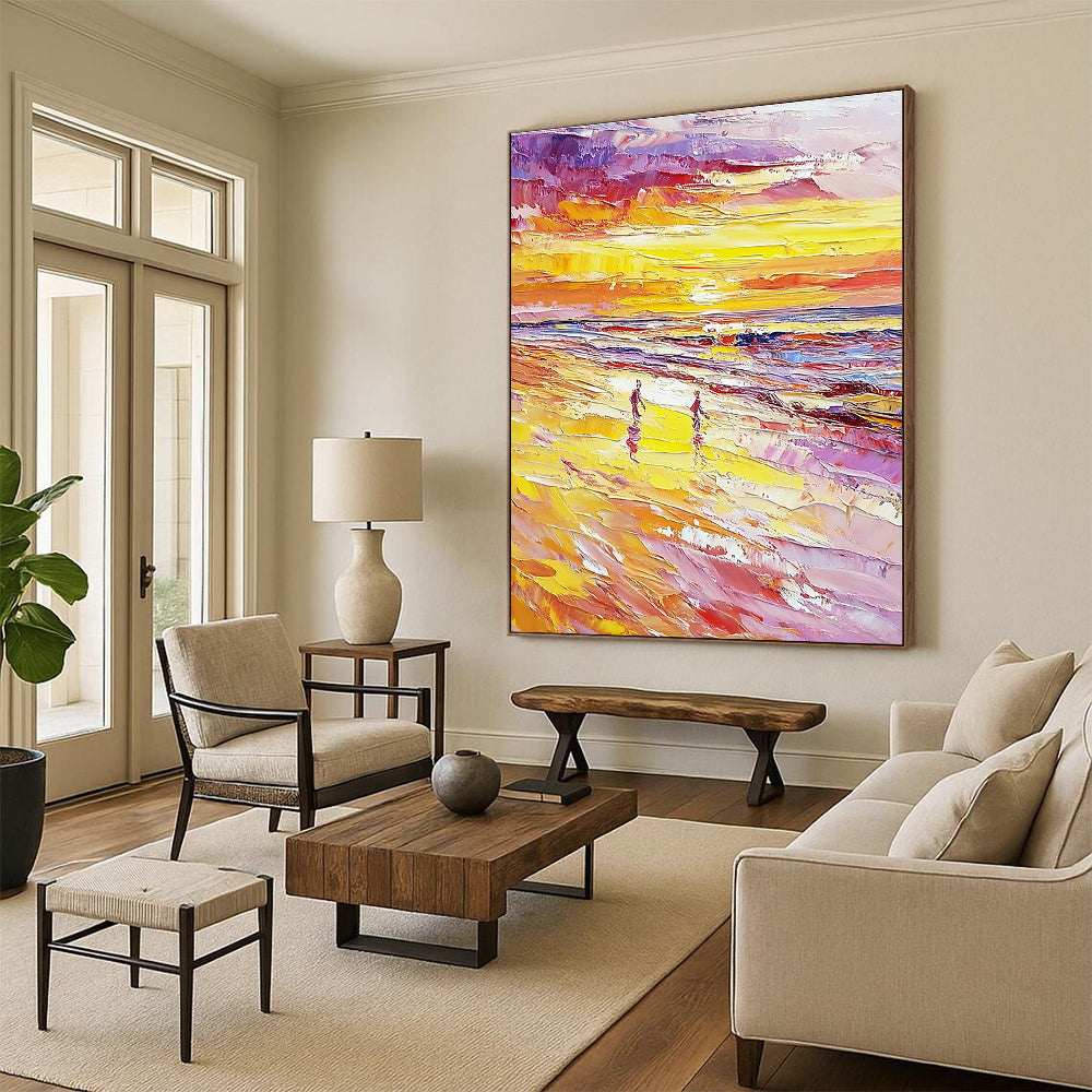 Beach Sunset Walk - Romantic Seascape Abstract Painting GAB0570