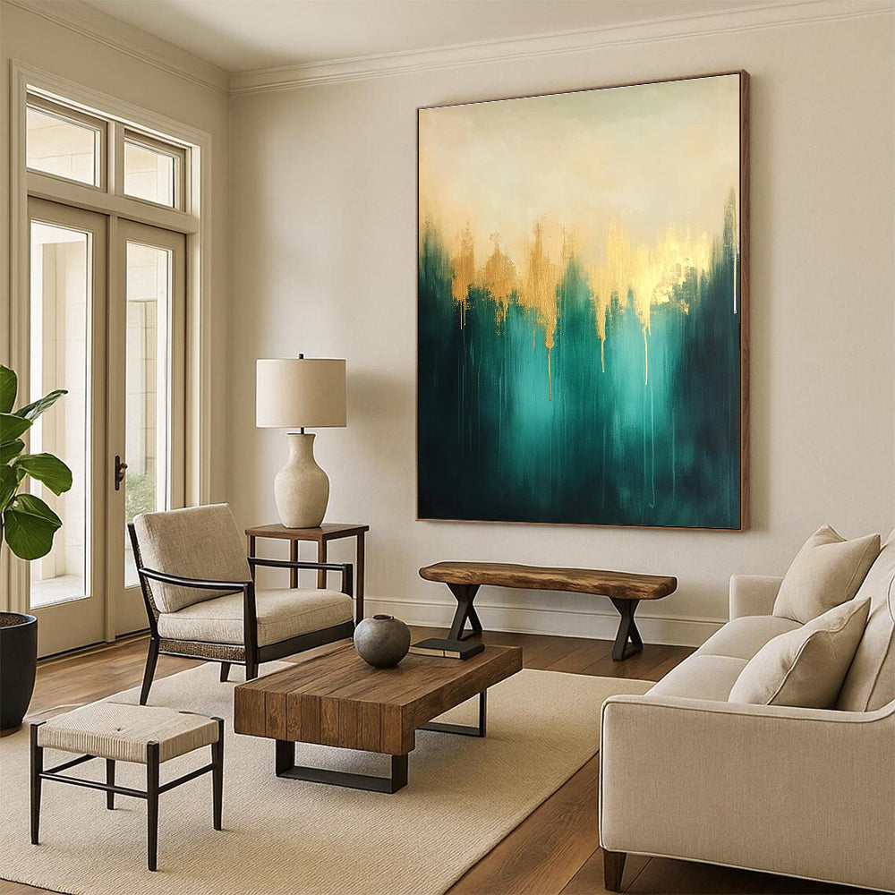 Blue Green Gold Abstract Painting with Ethereal Beauty WINK551
