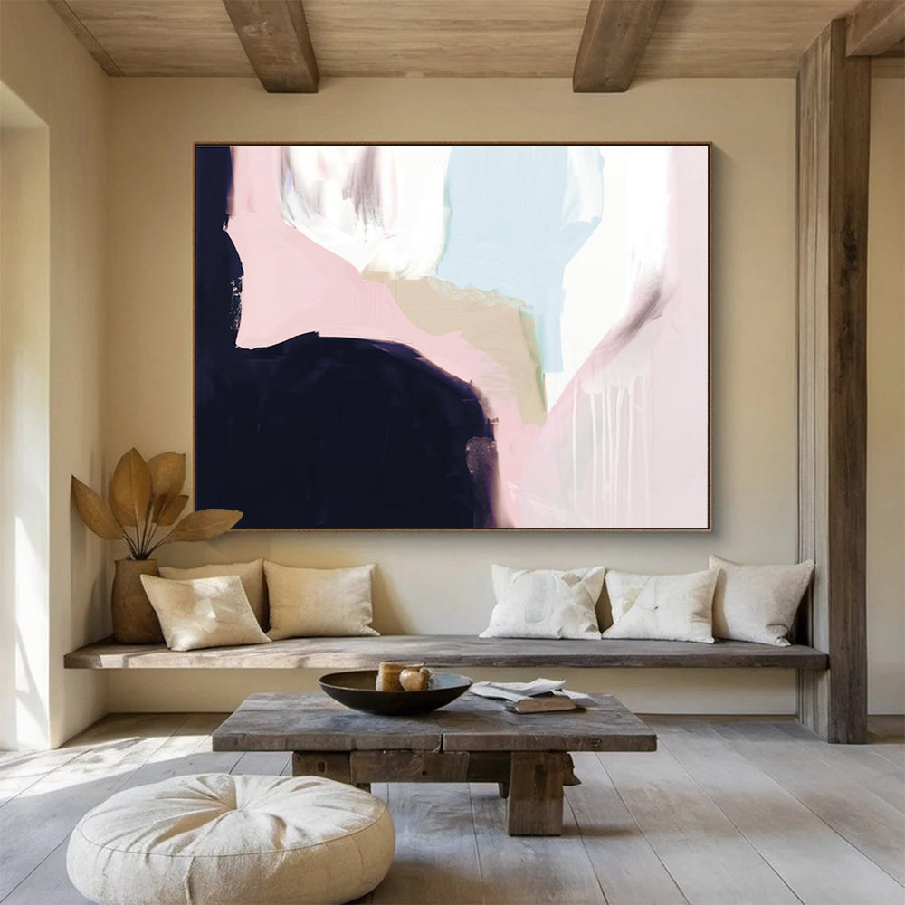 Soft Color Block Abstract Painting for Serene Bedrooms YHT132