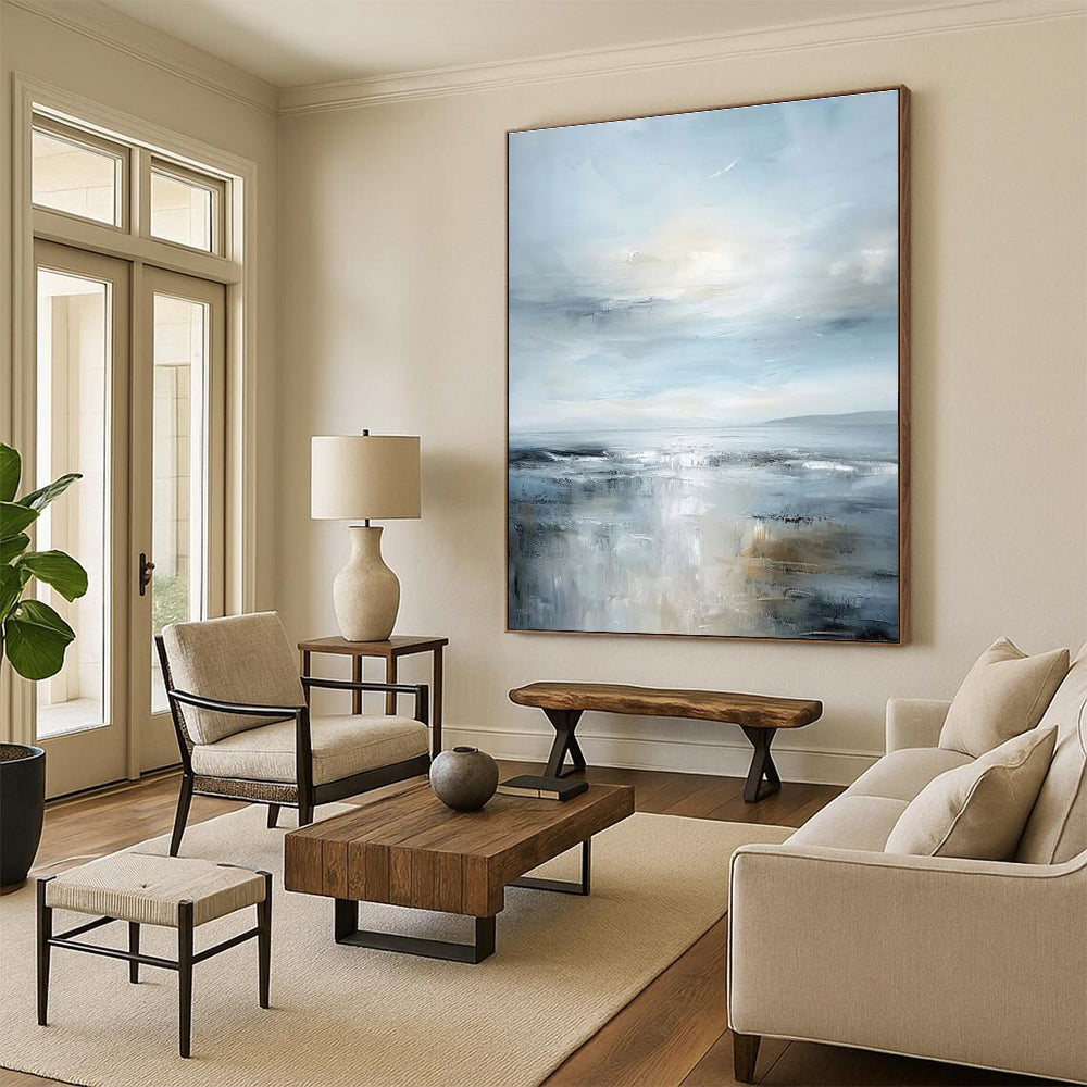 Calm Seascape Abstract Painting for Coastal Bedroom Retreats HENG059