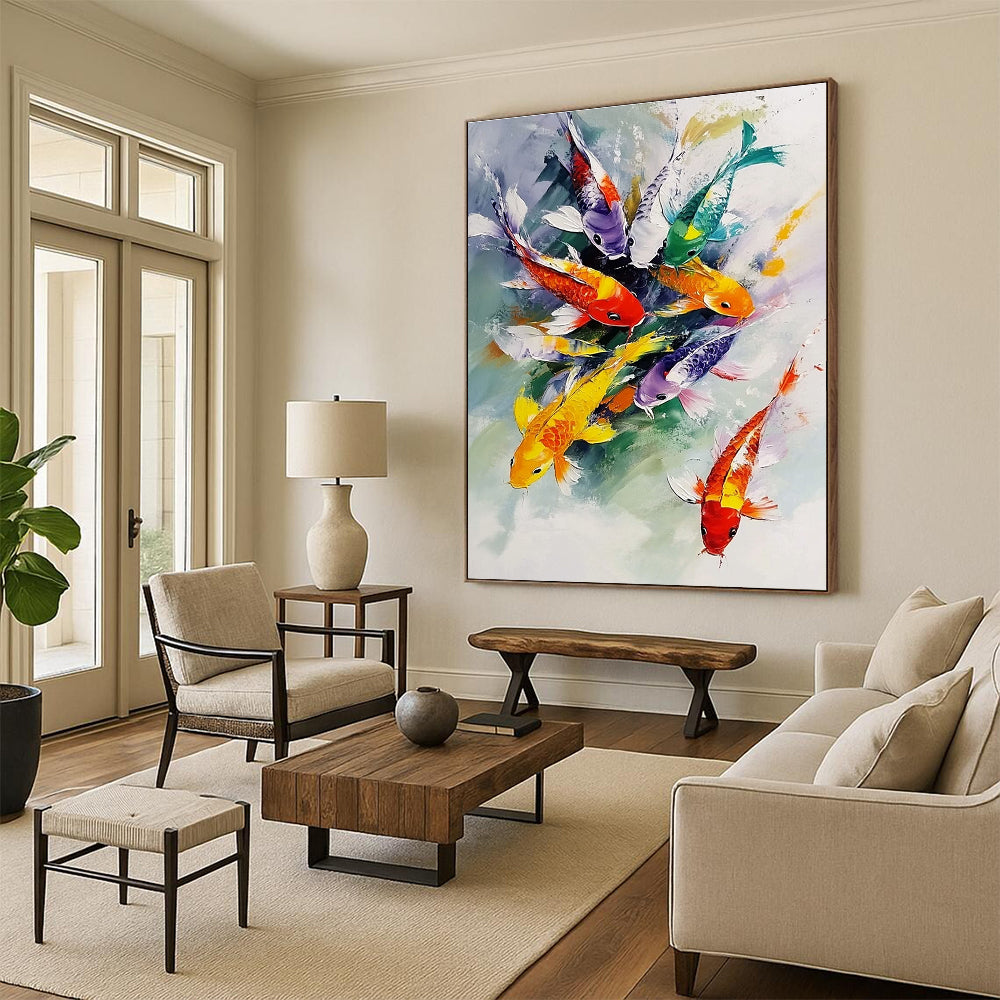 Colorful Koi Fish Painting of Vibrant Aquatic Energy GAB0146