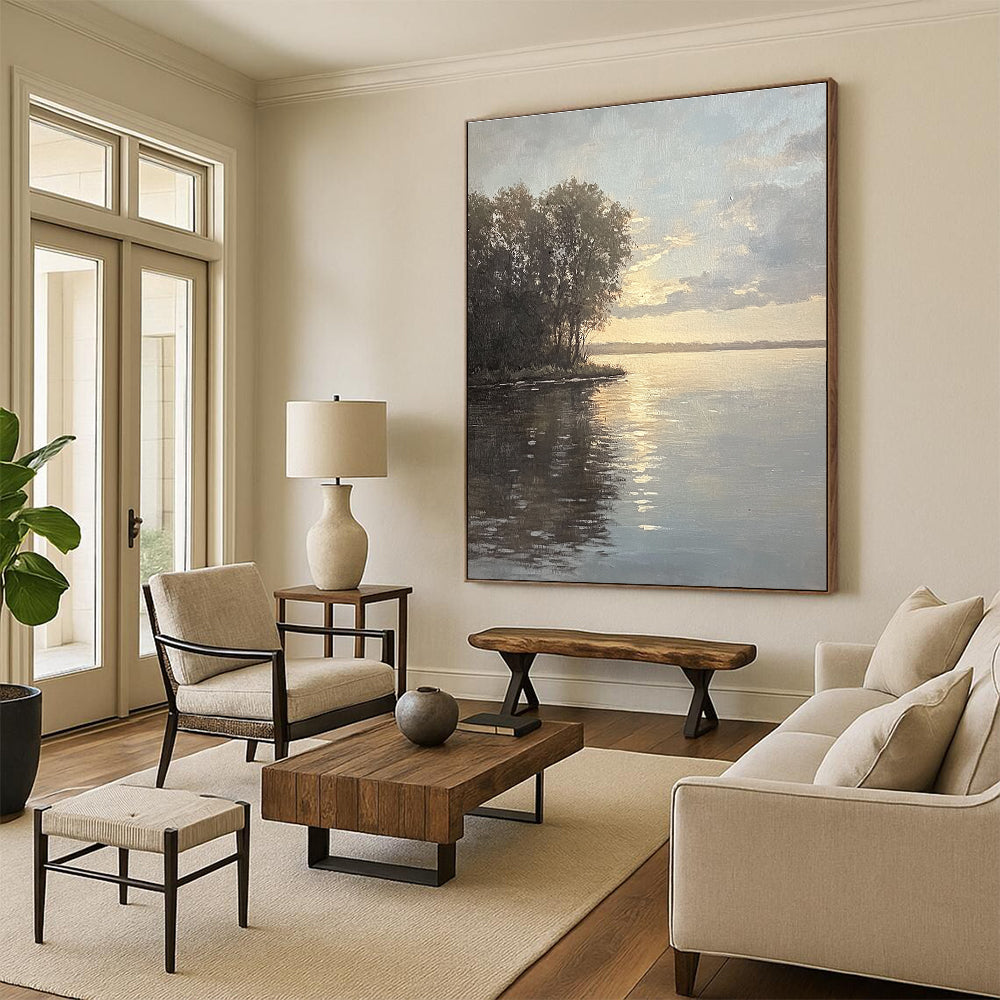 Lake at Sunset Serene Landscape Abstract Painting GAB0333