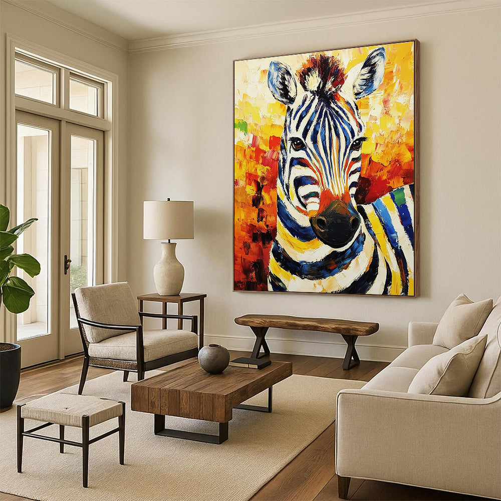 Colorful Zebra Portrait Painting with Artistic Stripes GAB0107