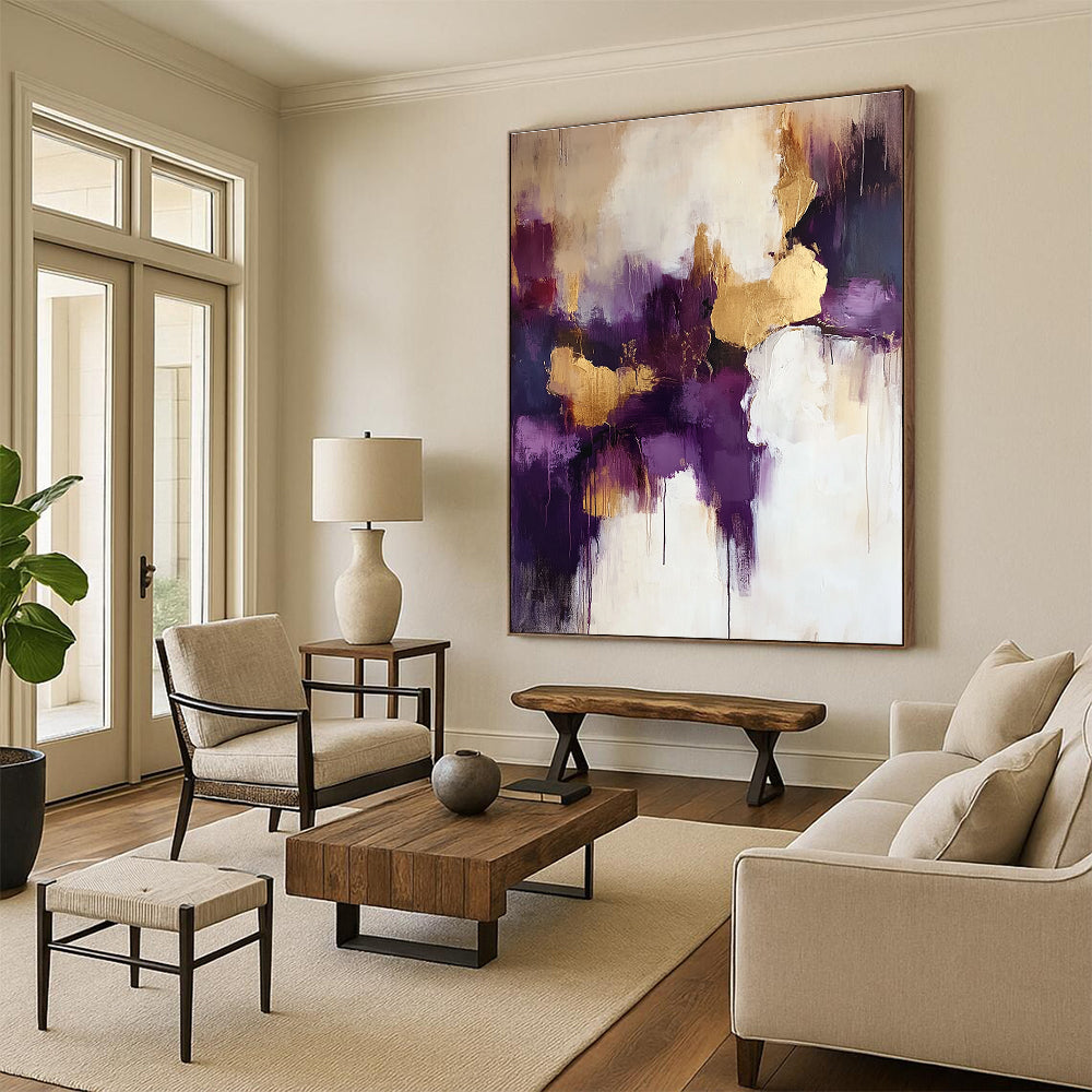 Purple Gold White Abstract Painting with Luxurious Vibes WINK618