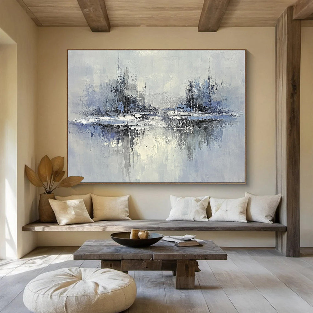 Blue - Gray Abstract Cityscape with Reflected Textures Abstract Painting ABS334