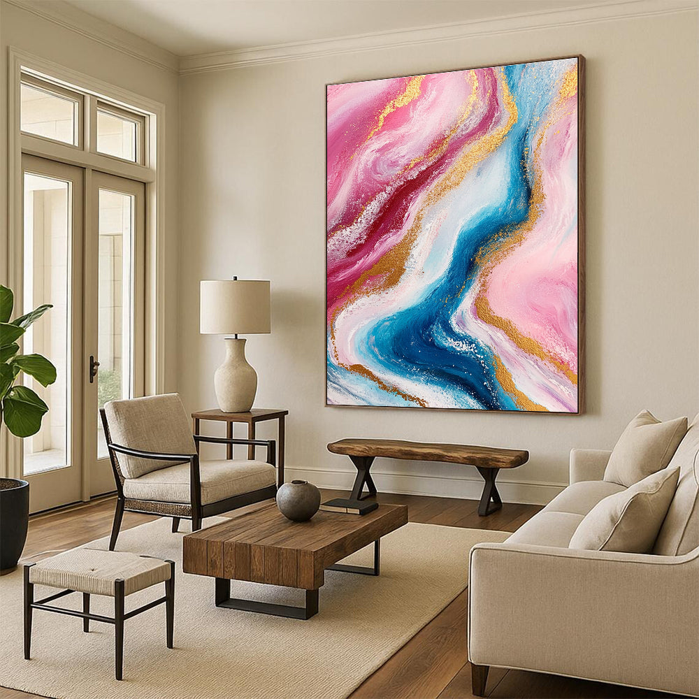 Pink and Blue Marbled Abstract Painting with Luxurious Flow WINK259