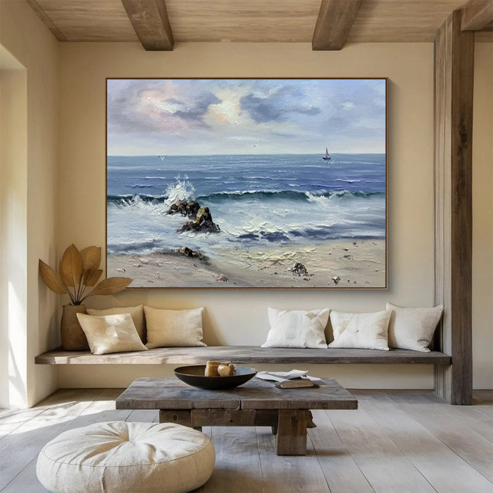 Seaside Serenity Abstract Painting for Coastal Living Rooms YHT190