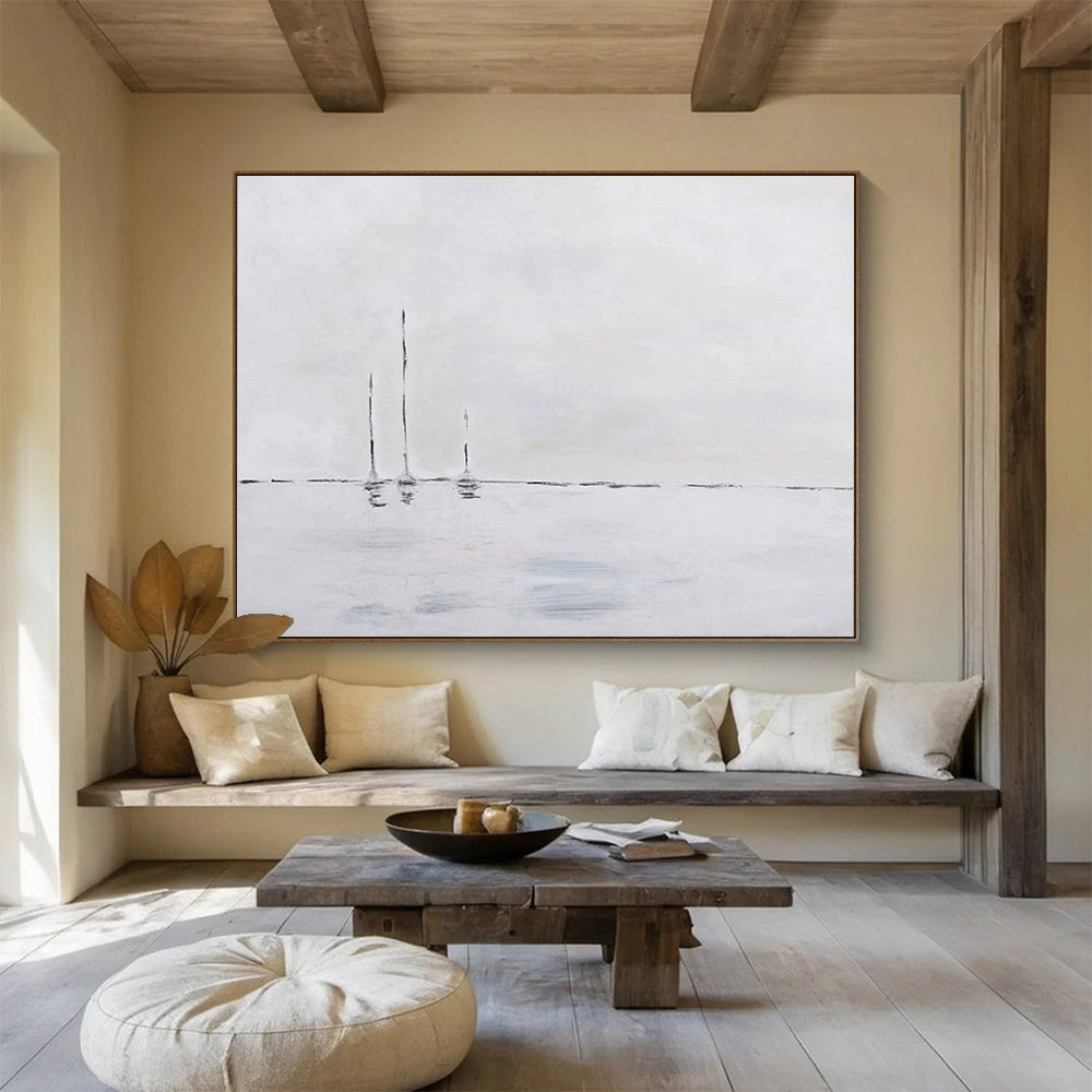 Minimalist Sailboat Abstract Painting for Serene Bedroom Retreats YHT263