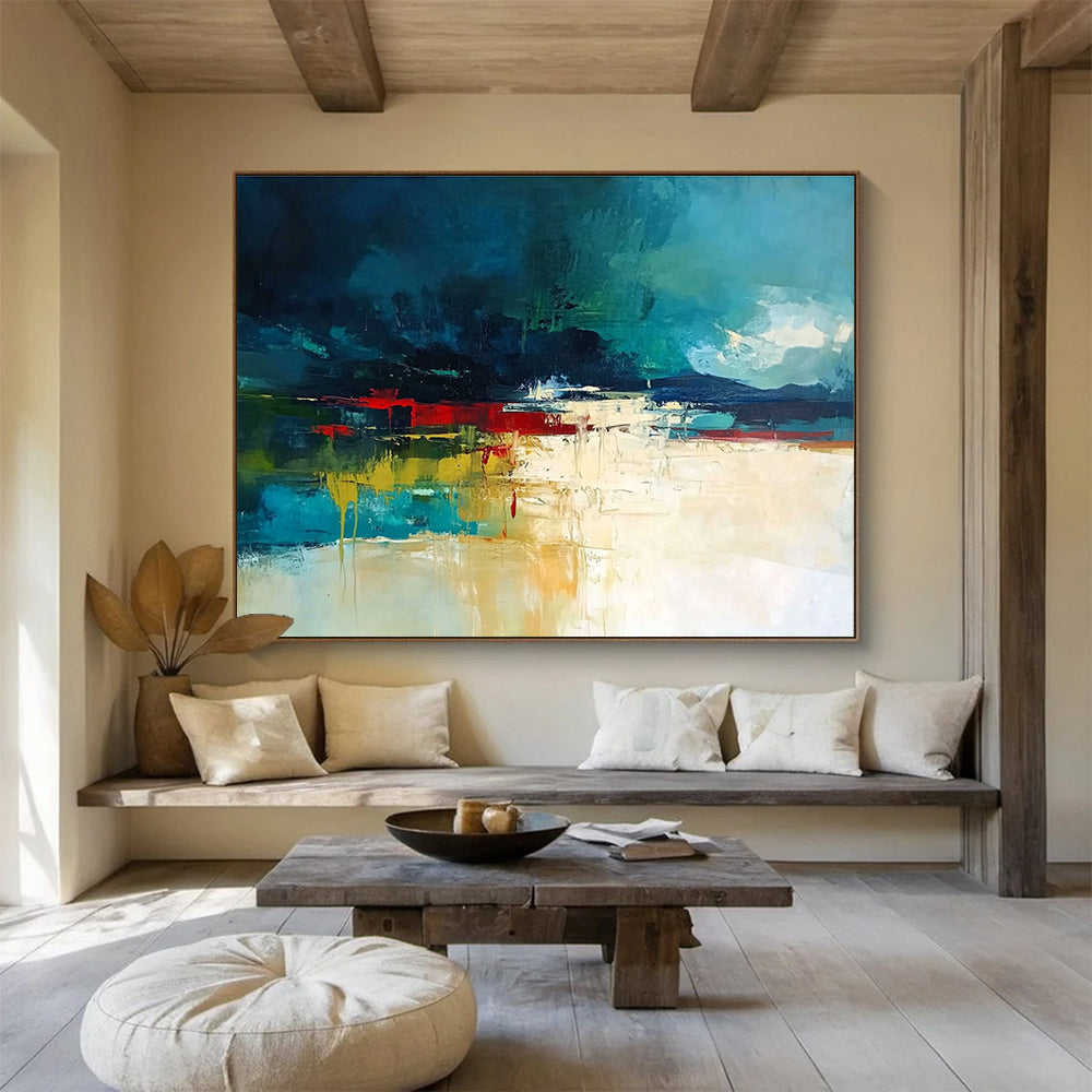 Vibrant Abstract Landscape Painting with Bold Color Blocks and Dripping Paint ABS247