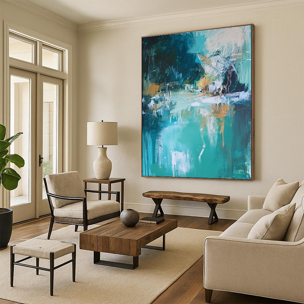Turquoise Landscape Abstract Painting for Lakeside Cabins GAB0747