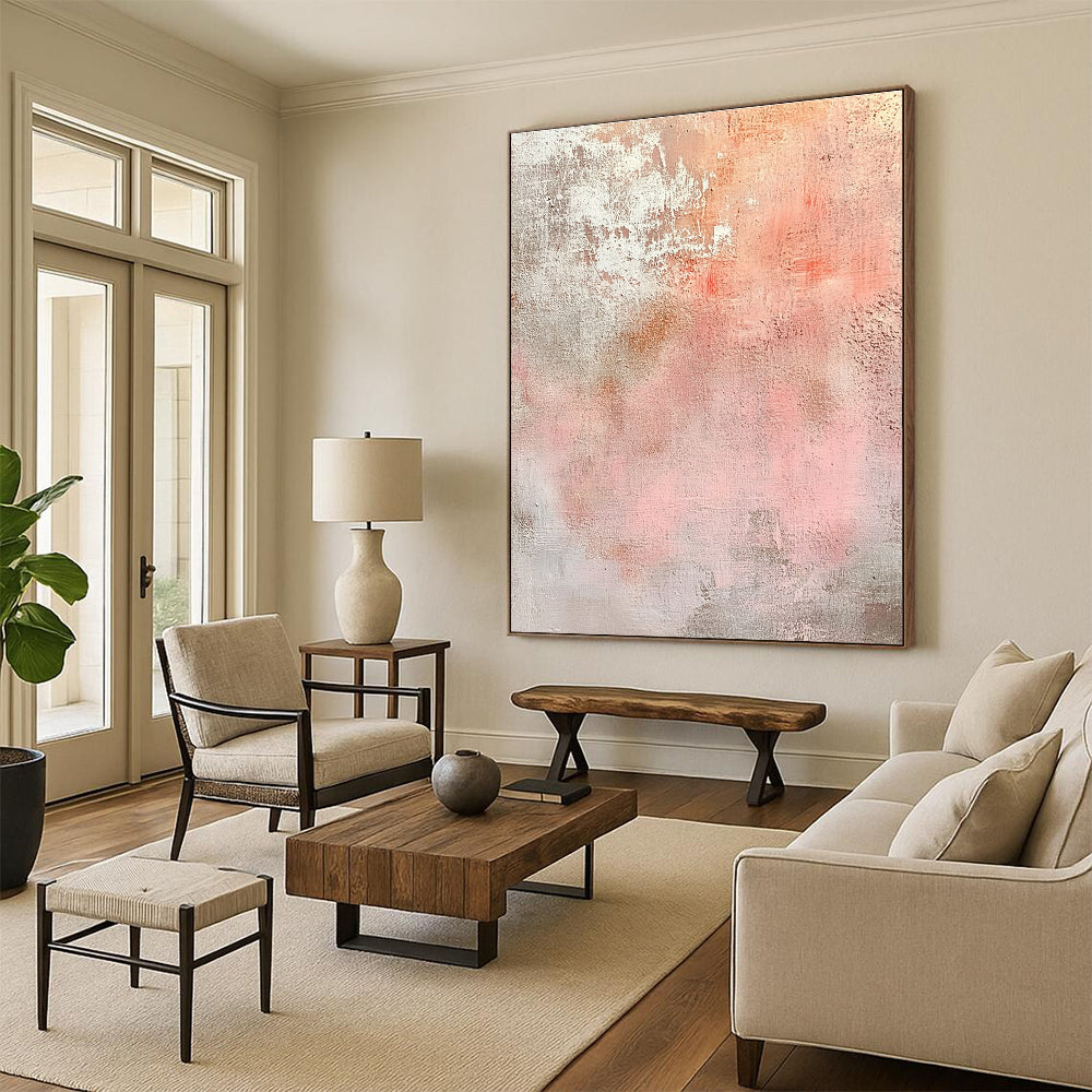 Blush and Gray Textured Abstract Painting with Soft Depth WINK280