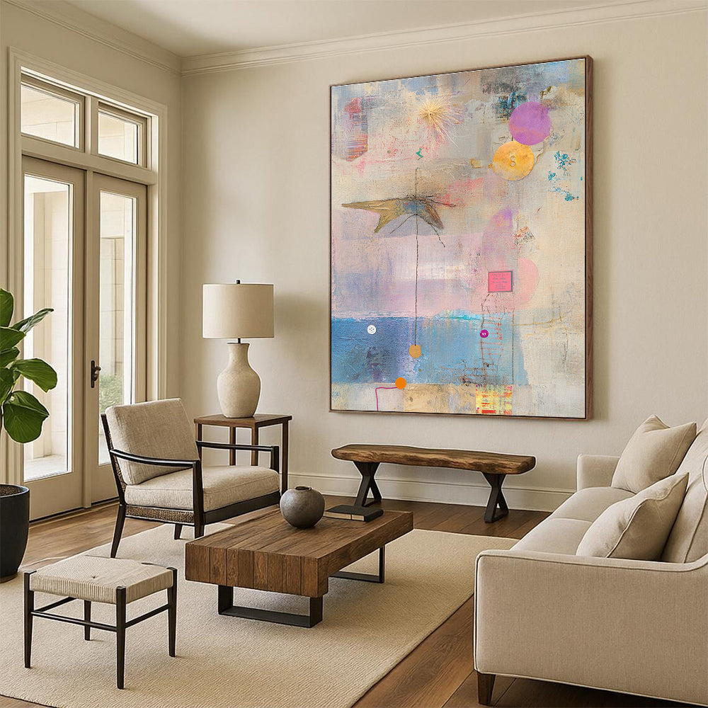 Assemblage of Objects Abstract Painting with Playful Narratives WINK197