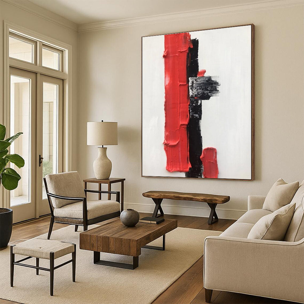 Red - Black Minimalist Abstract Painting for Modern Entryways HENG390