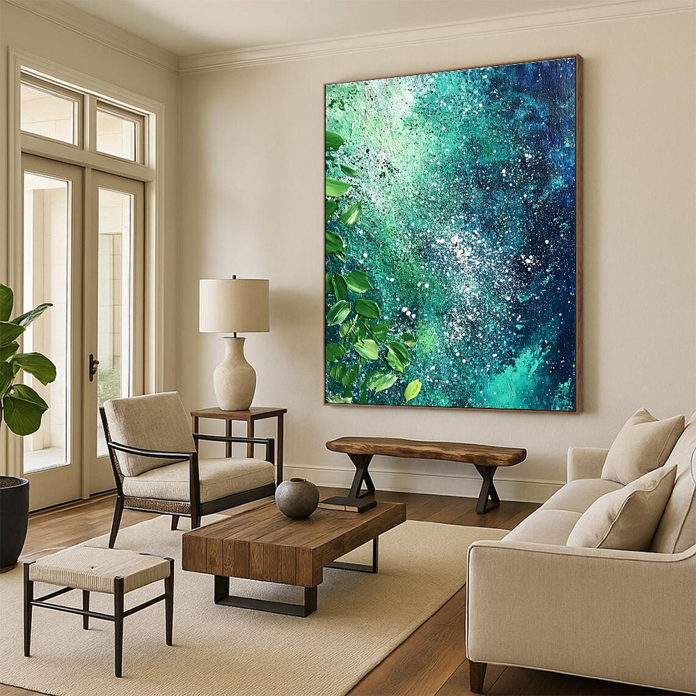 Starry Green Abstract - Cosmic Nature Abstract Painting GAB0505