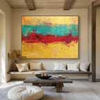Yellow, Blue, and Red Abstract Painting with Textured Layers ABS428