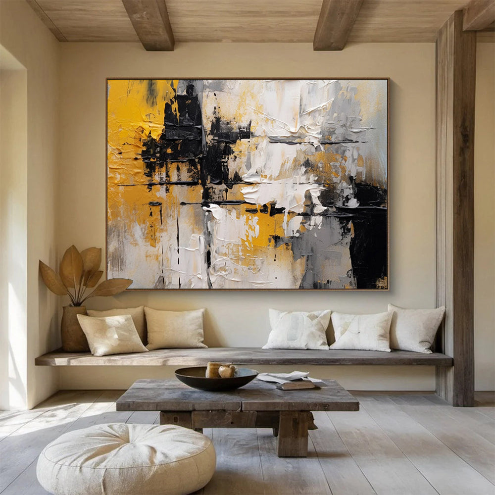 Yellow - Black Abstract Painting for Bold Interiors YHT084