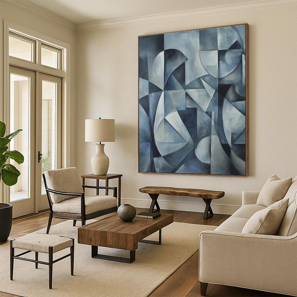 Geometric Blue Abstract Painting for Minimalist Studies GAB0751