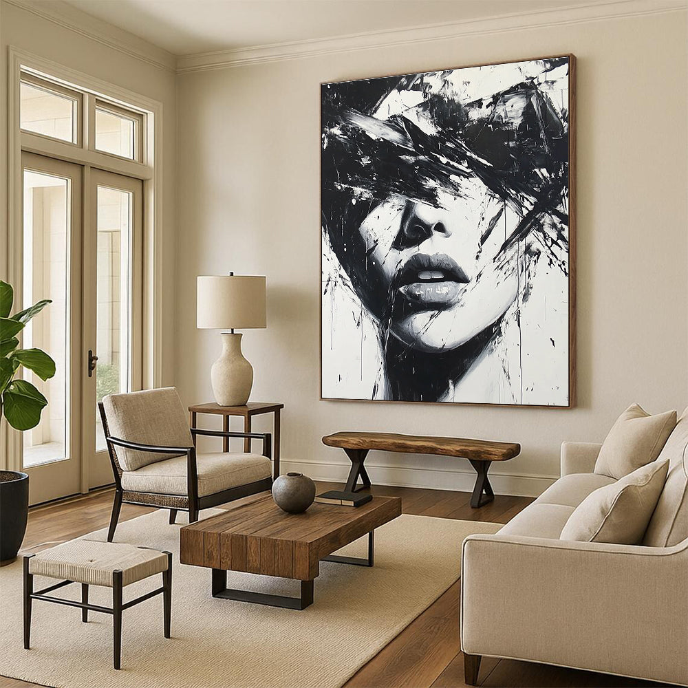 Black and White Abstract Portrait - Expressive Figurative Abstract Art GAB0449