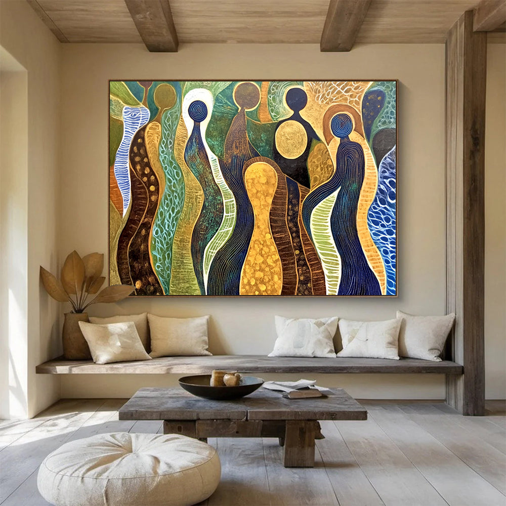 Abstract Human - Shaped Forms Painting with Cultural Symbolism ABS578