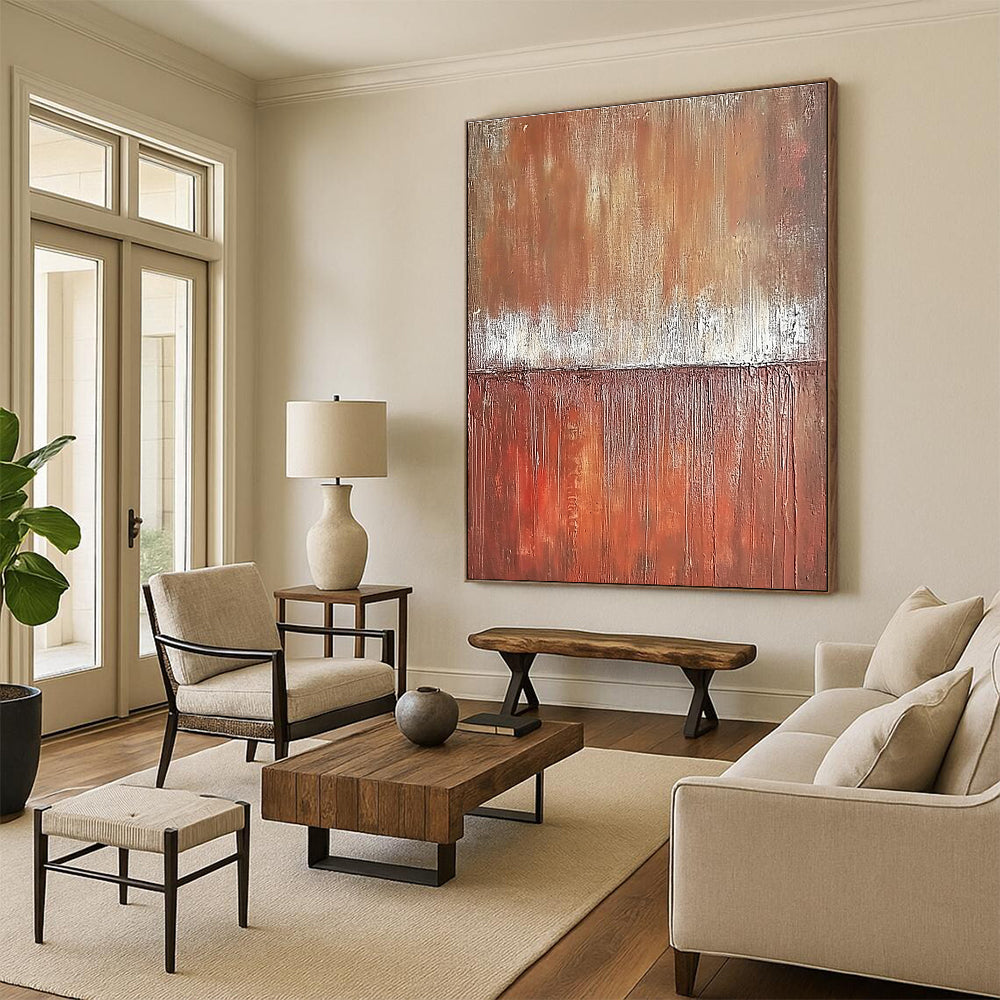 Brown and White Textured Divide Abstract Painting with Earthy Warmth WINK029