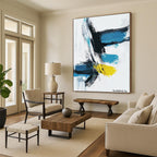 Dynamic Blue and Yellow Abstract Painting of Vivid Motion GAB0206
