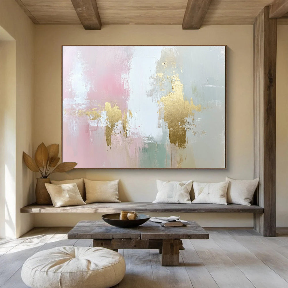Pink and Gold Abstract Painting with Subtle Textured Elegance ABS442