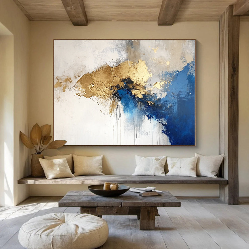 Blue - Gold Splash Abstract Artwork ABS183