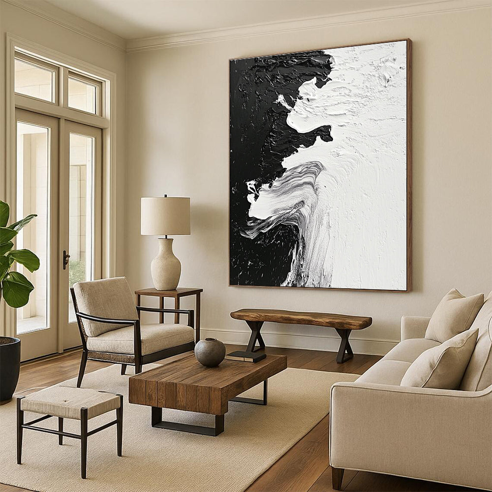 Black - White Abstract Flow Painting with Dynamic Textures WINK350