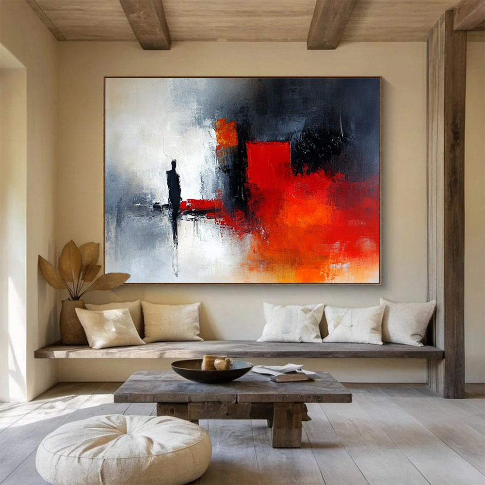Red and Black Abstract Figure with Dramatic Tones Abstract Painting ABS389