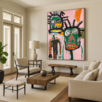 Two Abstract Tribal Faces Painting for Bohemian - Style Salons HENG106