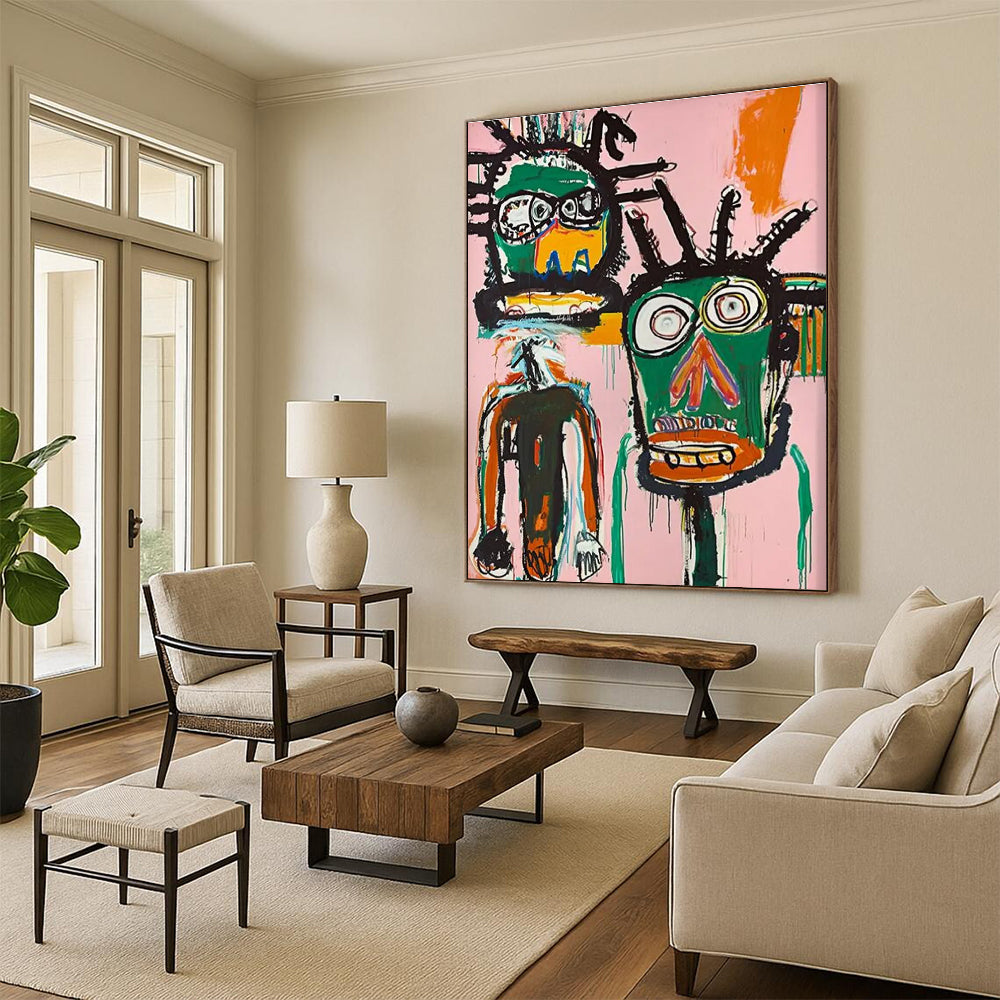 Two Abstract Tribal Faces Painting for Bohemian - Style Salons HENG106