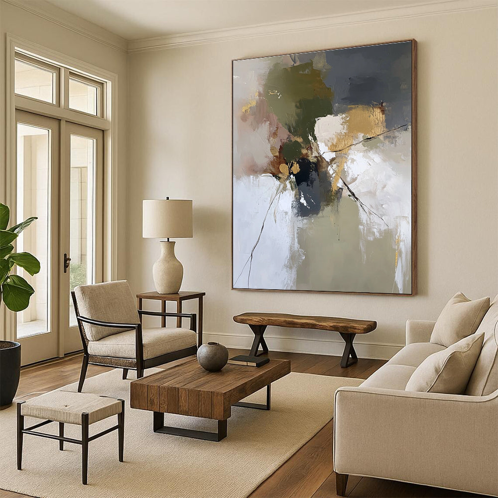 Green Gold Gray Abstract Painting with Natural Elegance WINK465