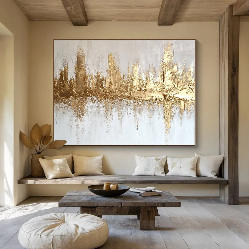 Subtle Golden Skyline with Textured Layers Abstract Painting ABS312