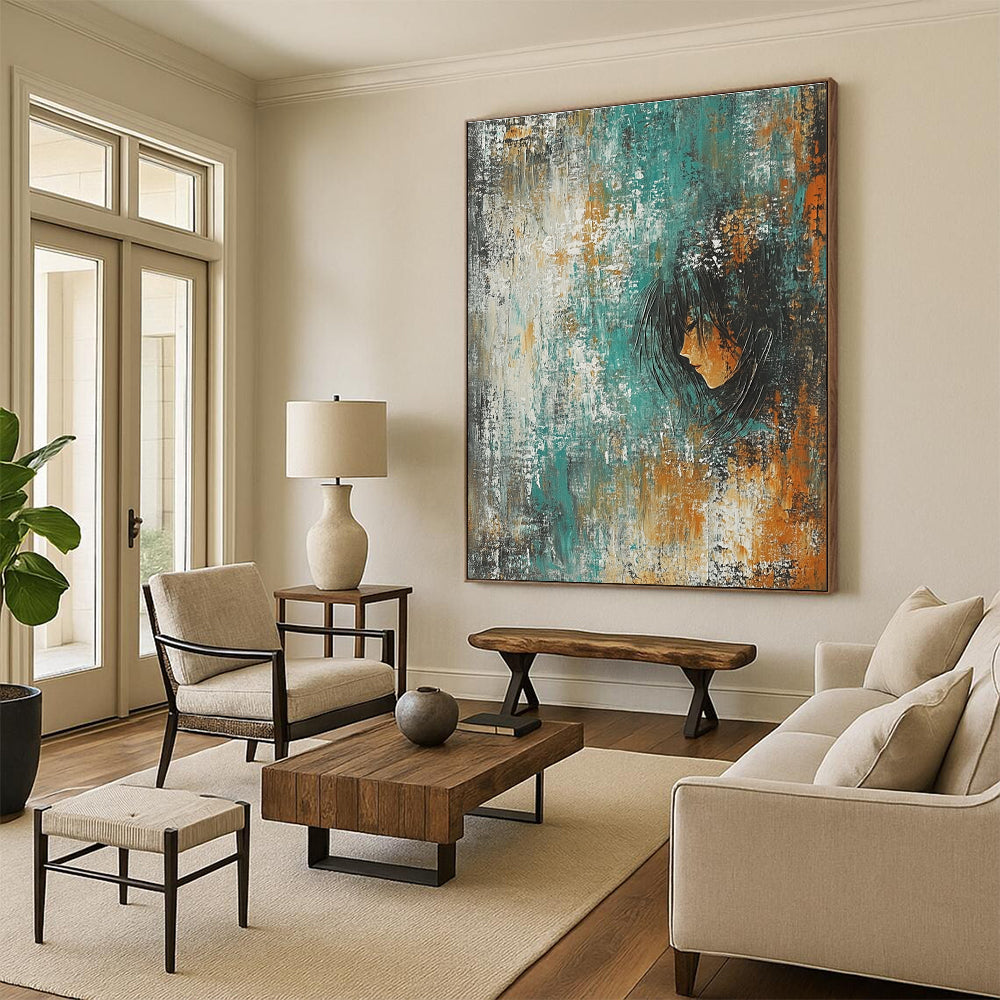 Abstract Portrait in Textured Background Painting for Bohemian - Styled Bedrooms GAB1128
