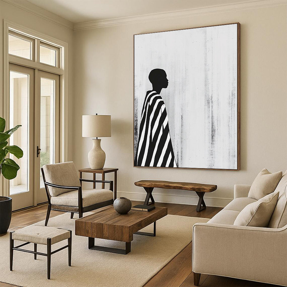 Striped Cloak Silhouette Abstract Painting of Urban Mystery GAB0216