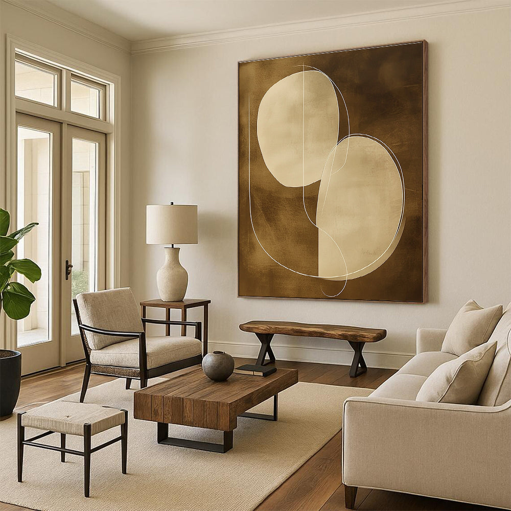 Brown and White Geometric Abstract Painting for Minimalist Offices GAB0971