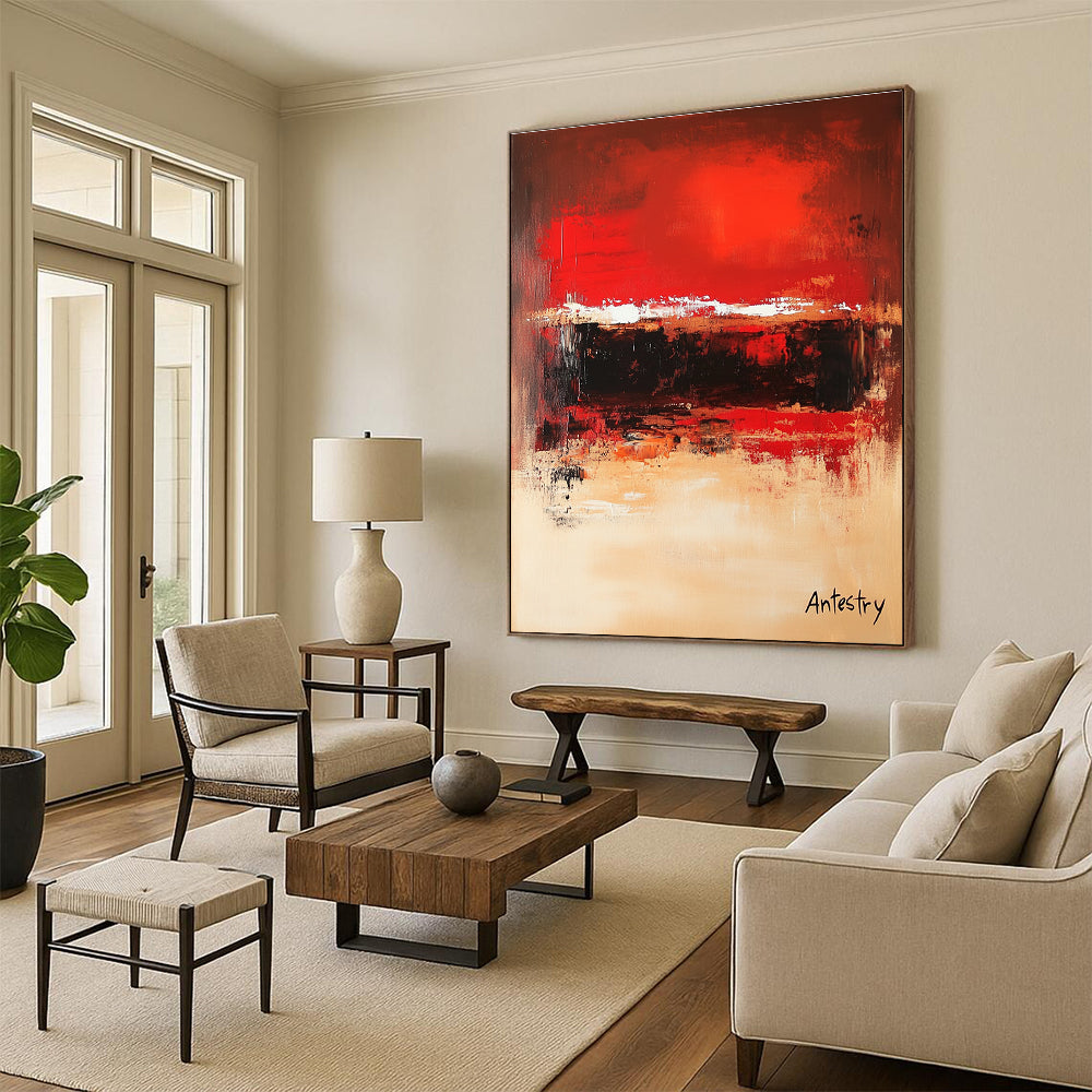Red - Beige Dynamic Abstract Painting: Bold Strokes for Modern Spaces GAB0954