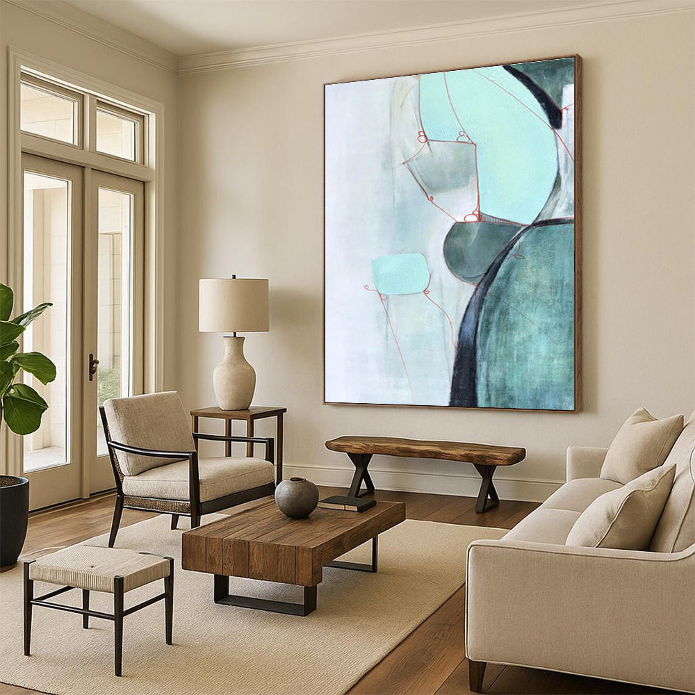 Minimalist Mint - Green Abstract Forms Painting for Serene Spaces HENG250
