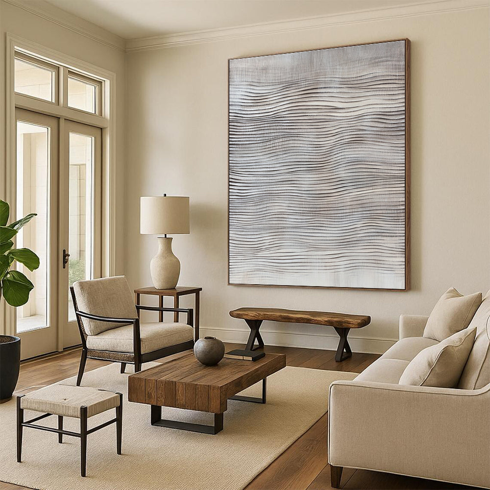 Light Grey Waves Subtle Abstract Painting for Sophisticated Spaces GAB1486