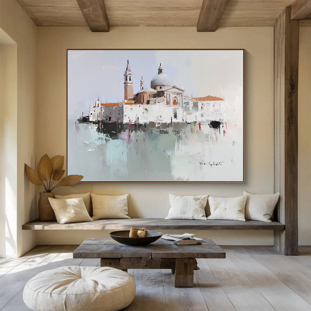 Impressionist Venice Scene Painting with Soft Blended Hues ABS568