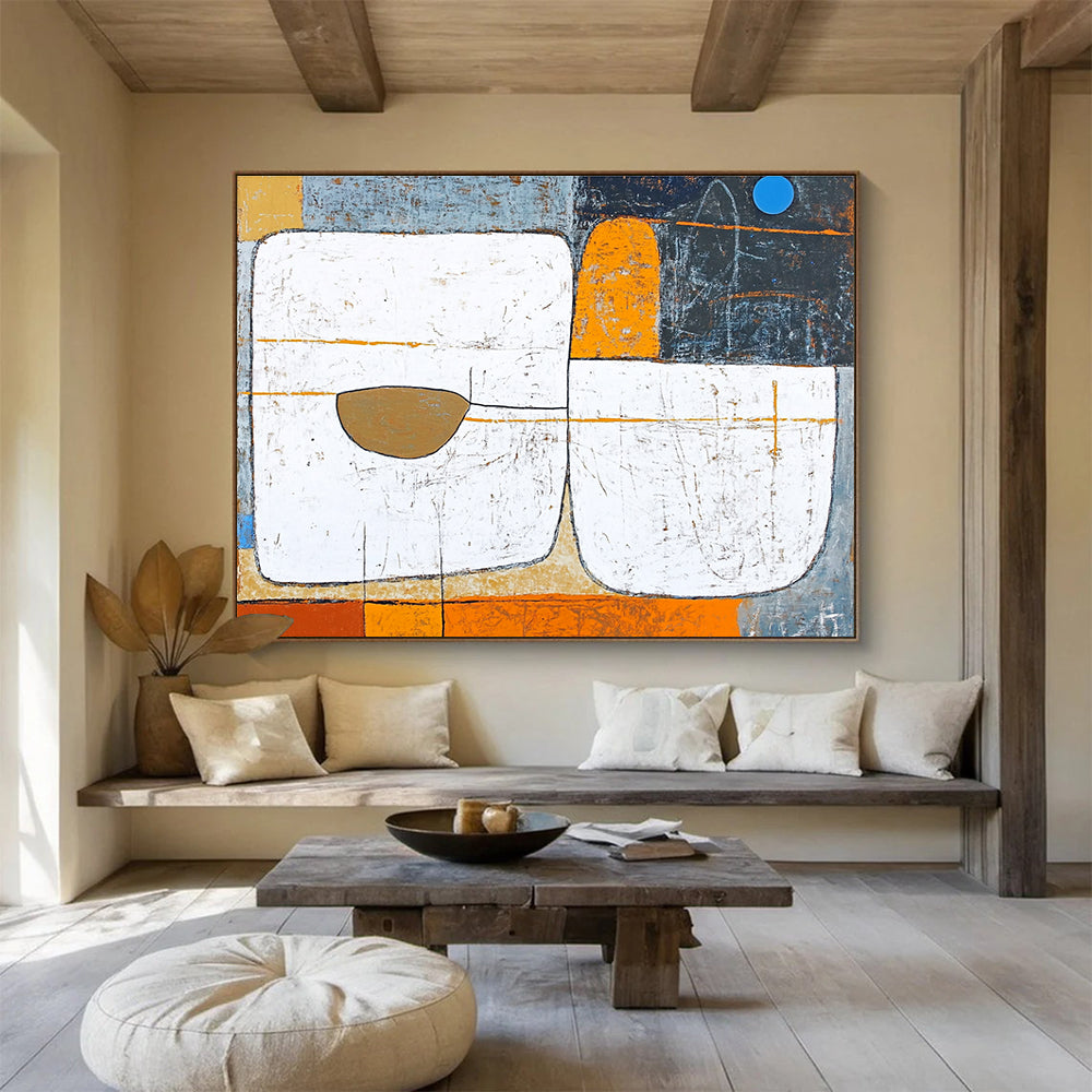 Rustic Geometric Abstract Painting with Earthy Textured Surfaces ABS534