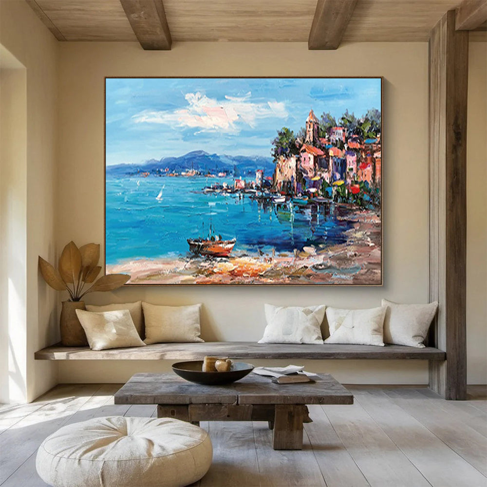 Coastal Town Abstract Painting for Nautical - Inspired Living Areas YHT230