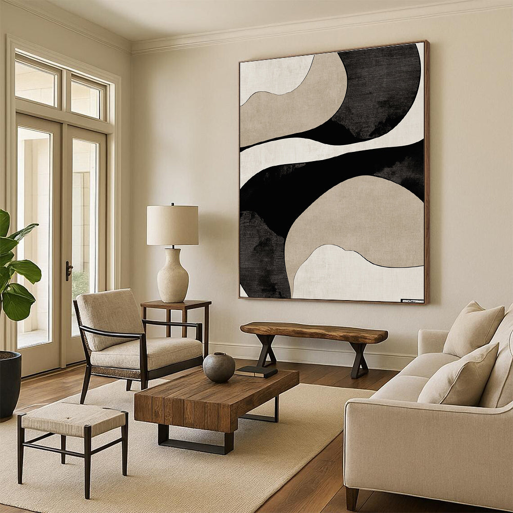 Curved Neutral Tones Abstract Painting with Elegant Flow WINK064