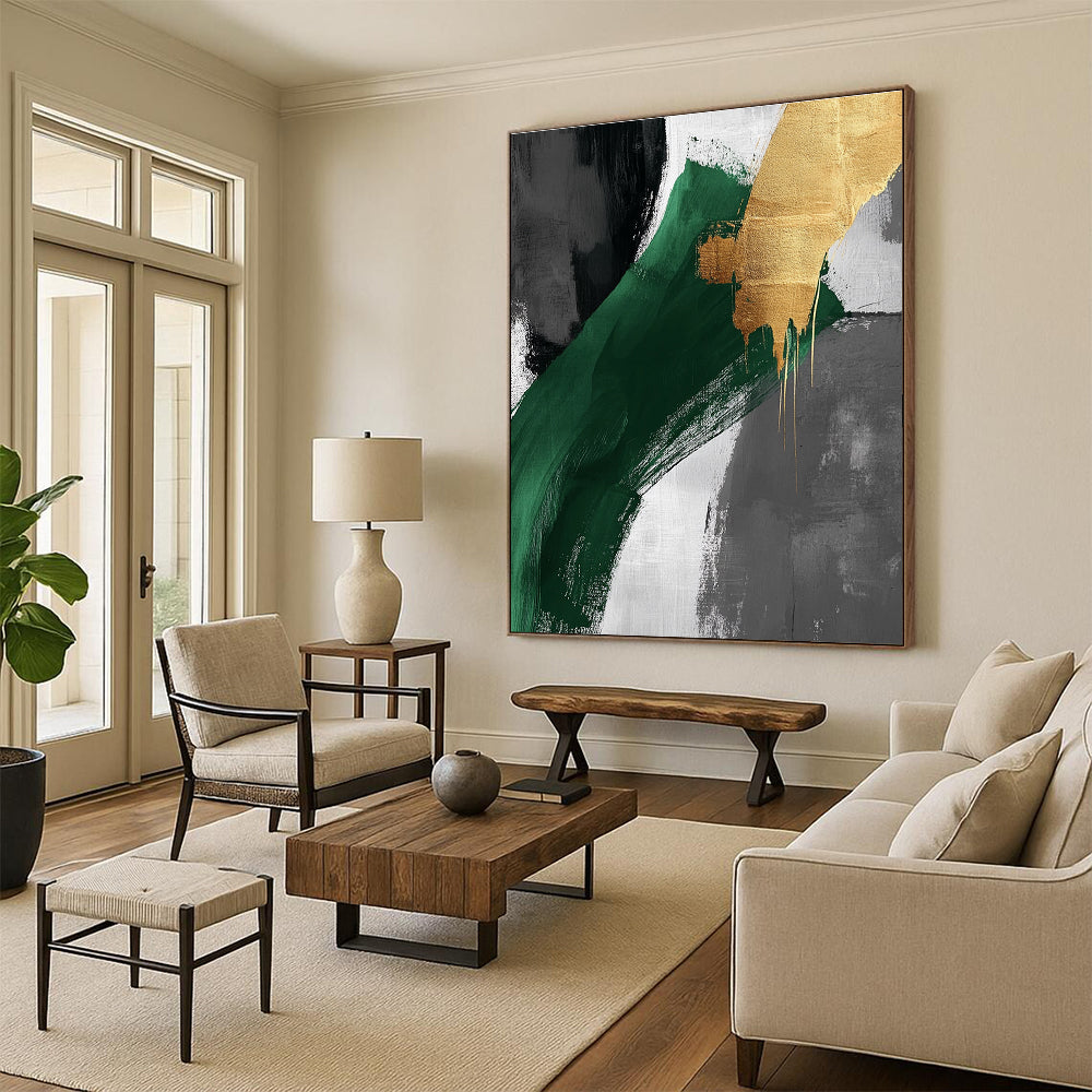 Green and Gold Abstract Painting with Bold Brushstrokes WINK850